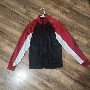 GUESS Mens Track Jacket M Black Red White Colorblock Full Zip Athletic